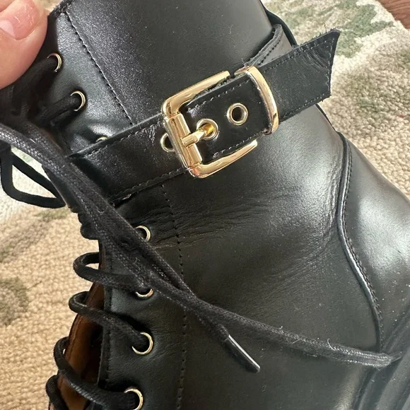 Sezane Black Lace-Up Boots with Gold Accent - Picture 3 of 9